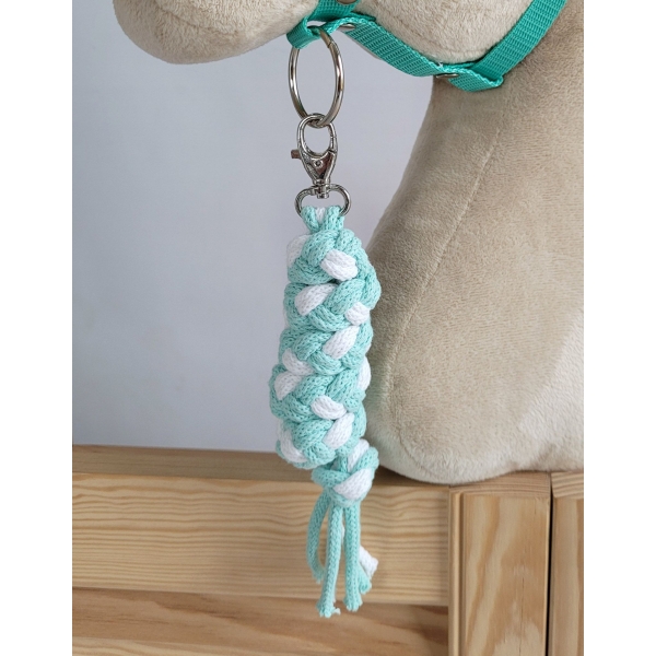 Set für Hobby Horse: Die Halfter A3 mit weißem Pelz + Kordel-Anbindestrick -weiß-minze