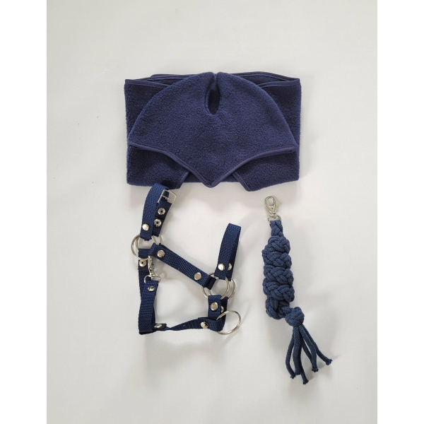 Set für Hobby Horse A3: Fleecedecke + Ohrenschützern - denim
