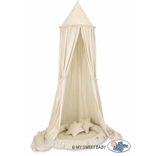 Set: Kinderzimmer Betthimmel + Rüschennestchen + Kissen - beige