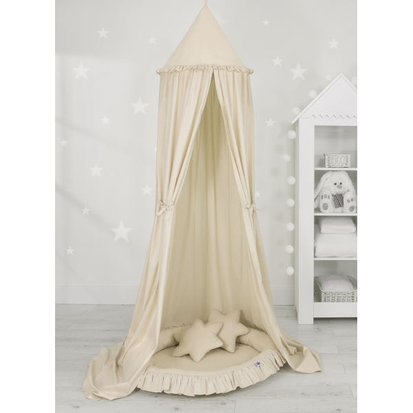 Set: Kinderzimmer Betthimmel + Rüschennestchen + Kissen - beige