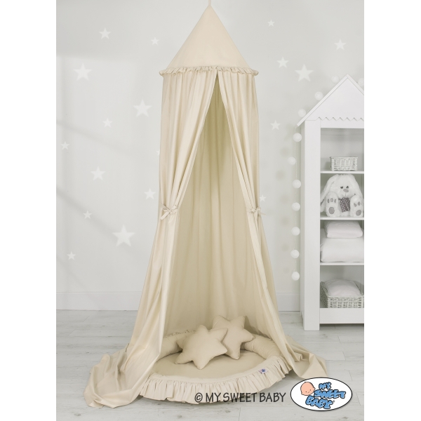 Set: Kinderzimmer Betthimmel + Rüschennestchen + Kissen - beige
