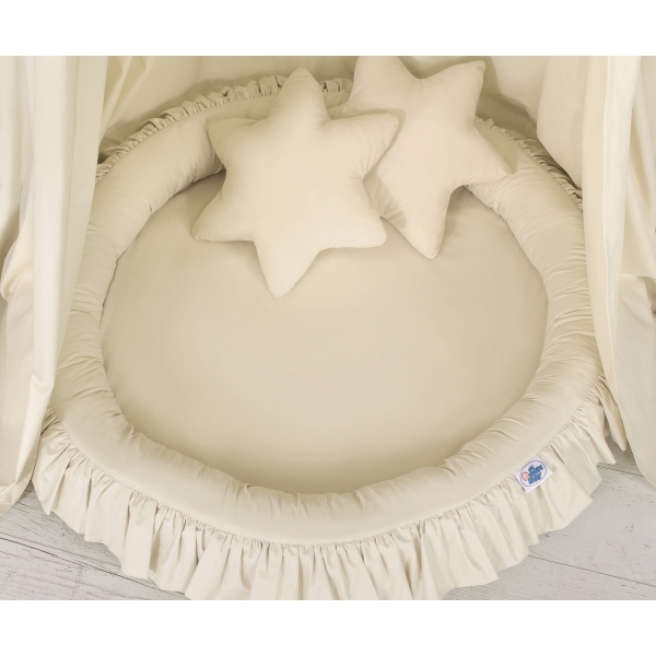 Set: Kinderzimmer Betthimmel + Rüschennestchen + Kissen - beige