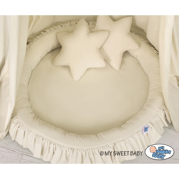 Set: Kinderzimmer Betthimmel + Rüschennestchen + Kissen - beige