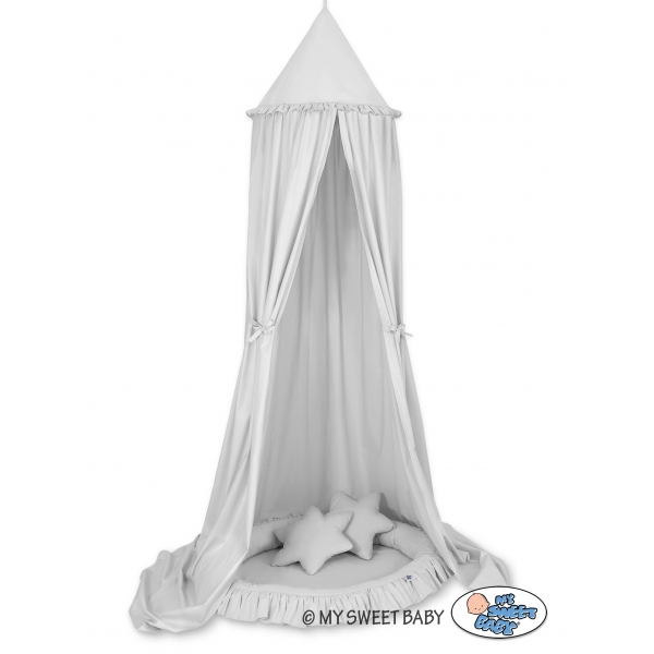 Set: Kinderzimmer Betthimmel + Rüschennestchen + Kissen - grau