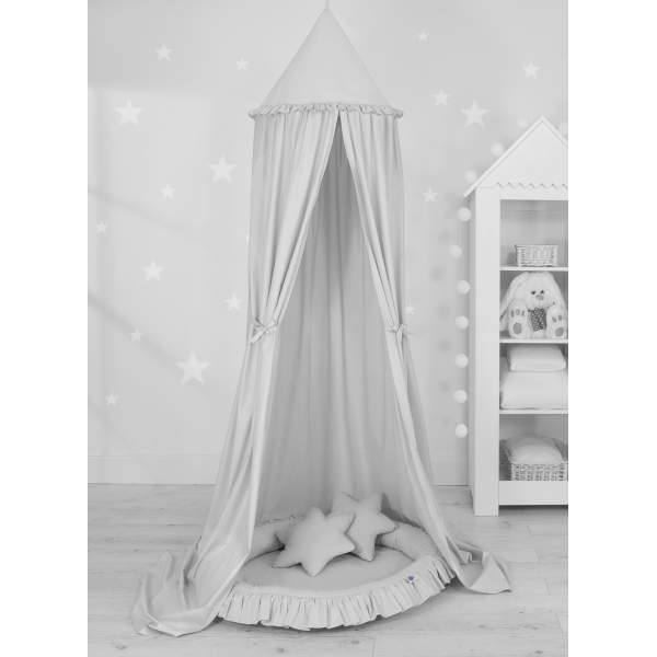 Set: Kinderzimmer Betthimmel + Rüschennestchen + Kissen - grau