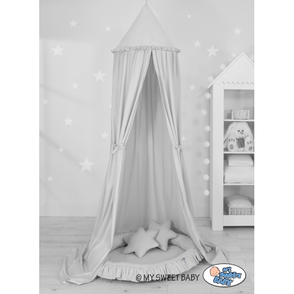 Set: Kinderzimmer Betthimmel + Rüschennestchen + Kissen - grau