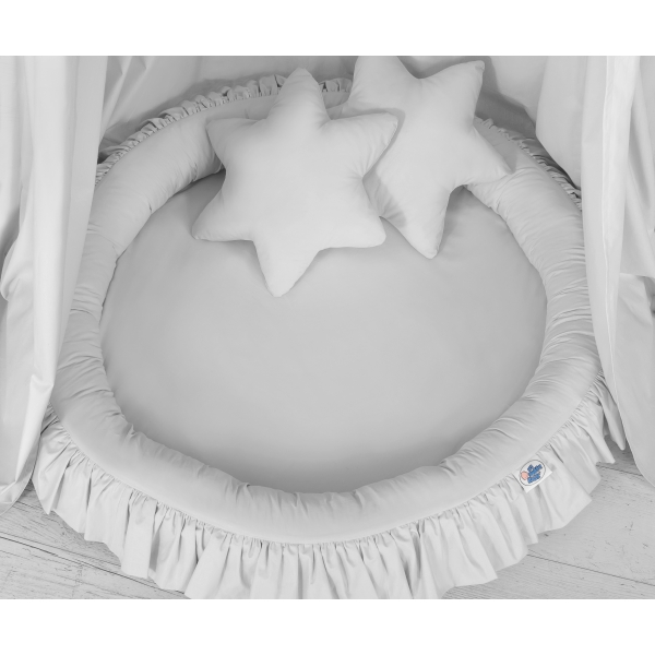 Set: Kinderzimmer Betthimmel + Rüschennestchen + Kissen - grau