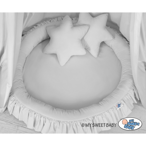 Set: Kinderzimmer Betthimmel + Rüschennestchen + Kissen - grau