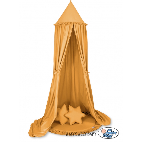 Set: Kinderzimmer Betthimmel + Spielmatte + Kissen - honiggelb