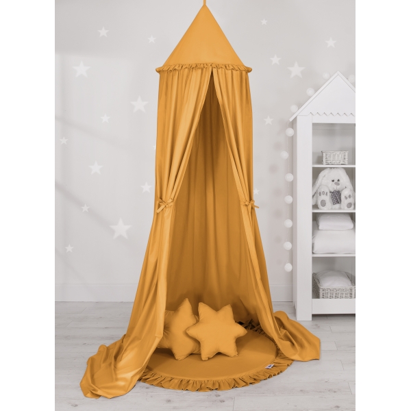 Set: Kinderzimmer Betthimmel + Spielmatte + Kissen - honiggelb