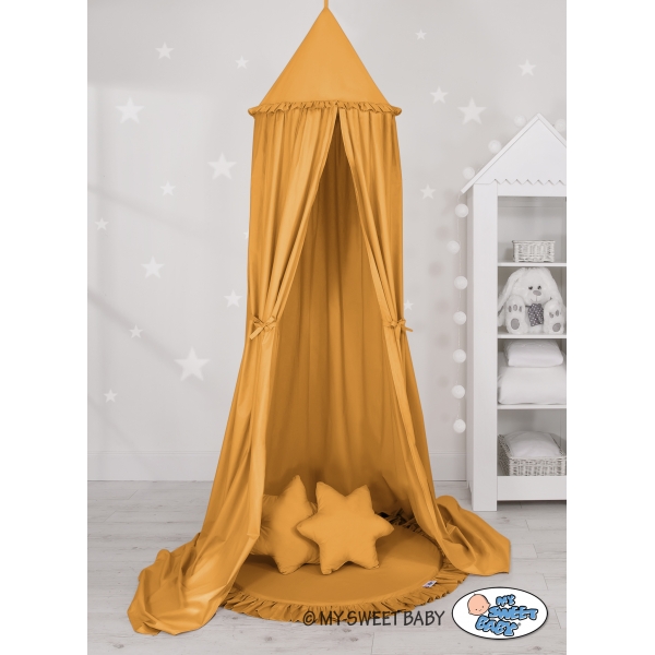 Set: Kinderzimmer Betthimmel + Spielmatte + Kissen - honiggelb