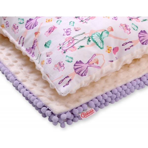Set: Wendedecke doppelseitig + Kissen -  Ballerinen lila