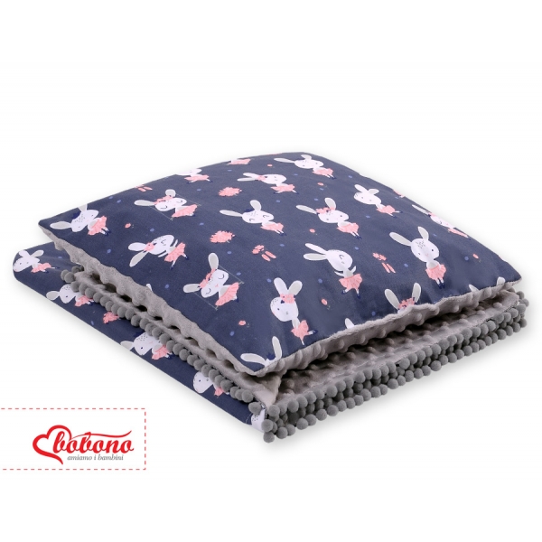 Set: Wendedecke doppelseitig + Kissen -  blaue Hasen