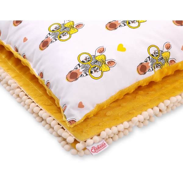 Set: Wendedecke doppelseitig + Kissen -  gelbe Zebras