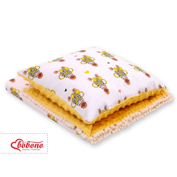Set: Wendedecke doppelseitig + Kissen -  gelbe Zebras