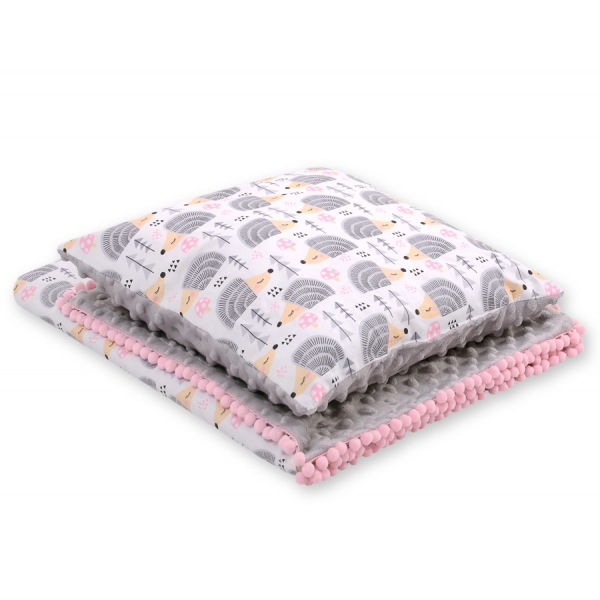 Set: Wendedecke doppelseitig + Kissen -  Igel grau