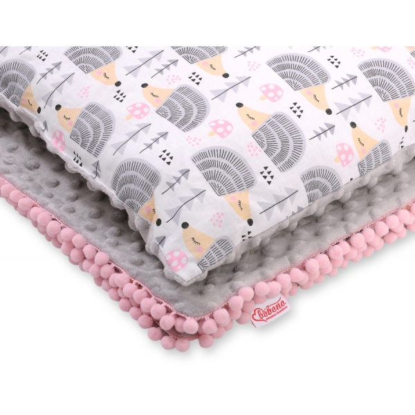Set: Wendedecke doppelseitig + Kissen -  Igel grau