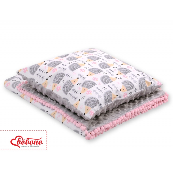 Set: Wendedecke doppelseitig + Kissen -  Igel grau