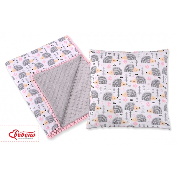 Set: Wendedecke doppelseitig + Kissen -  Igel grau