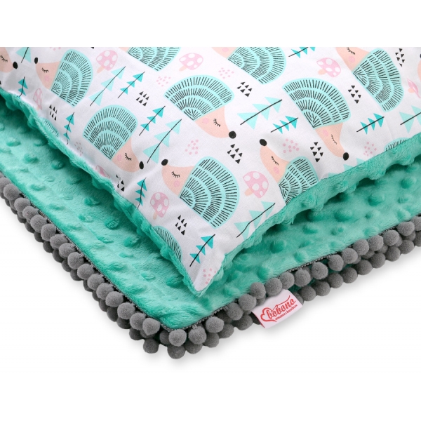 Set: Wendedecke doppelseitig + Kissen -  Igel minze