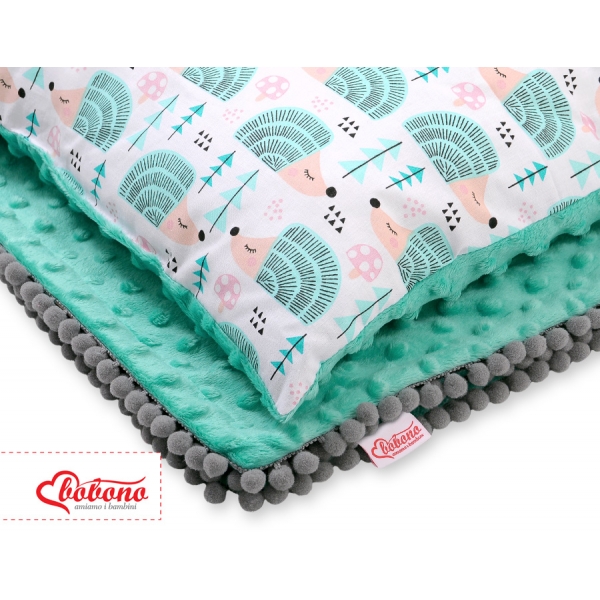 Set: Wendedecke doppelseitig + Kissen -  Igel minze