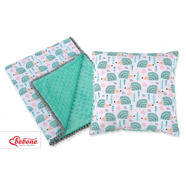 Set: Wendedecke doppelseitig + Kissen -  Igel minze