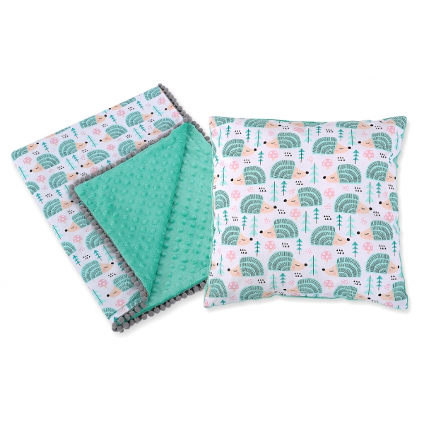 Set: Wendedecke doppelseitig + Kissen -  Igel minze