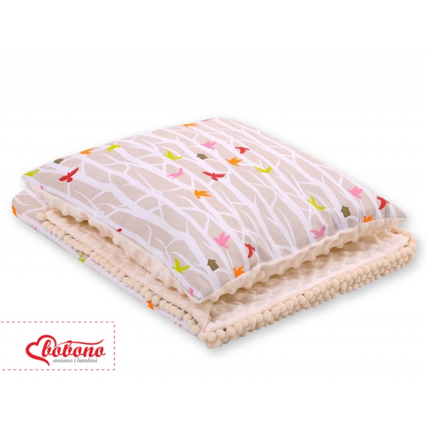Set: Wendedecke doppelseitig + Kissen - Bäume beige