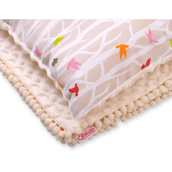 Set: Wendedecke doppelseitig + Kissen - Bäume beige