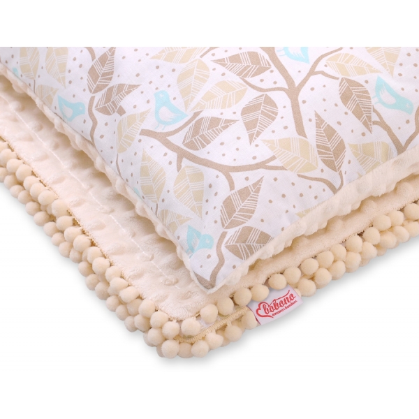 Set: Wendedecke doppelseitig + Kissen - beige Blätter