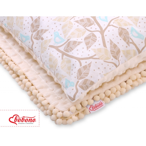 Set: Wendedecke doppelseitig + Kissen - beige Blätter