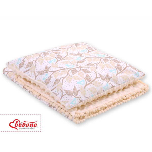 Set: Wendedecke doppelseitig + Kissen - beige Blätter