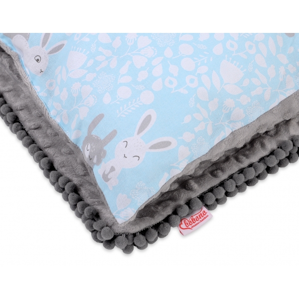Set: Wendedecke doppelseitig + Kissen - blaue Hasen