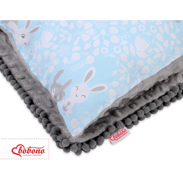 Set: Wendedecke doppelseitig + Kissen - blaue Hasen