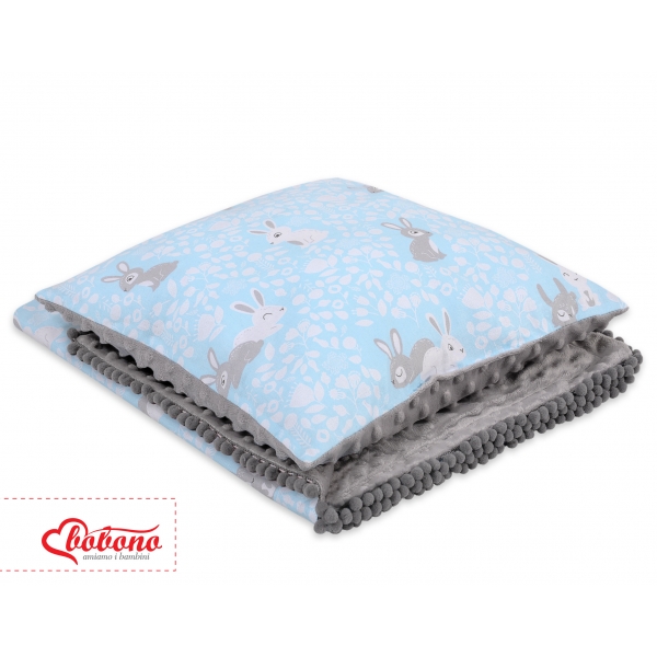 Set: Wendedecke doppelseitig + Kissen - blaue Hasen