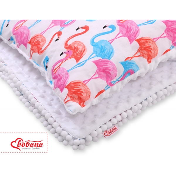 Set: Wendedecke doppelseitig + Kissen - Flamingo