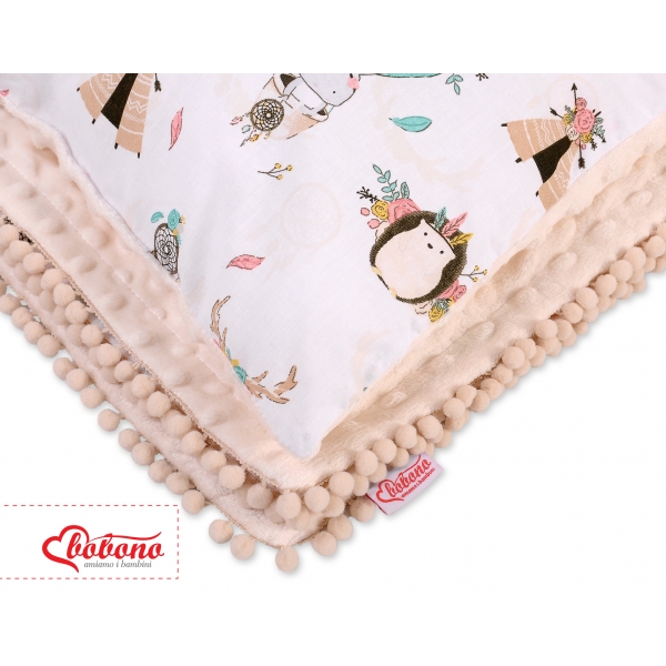 Set: Wendedecke doppelseitig + Kissen - Füchse beige