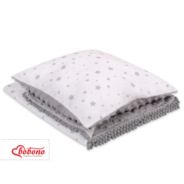 Set: Wendedecke doppelseitig + Kissen - Mini Sternchen grau