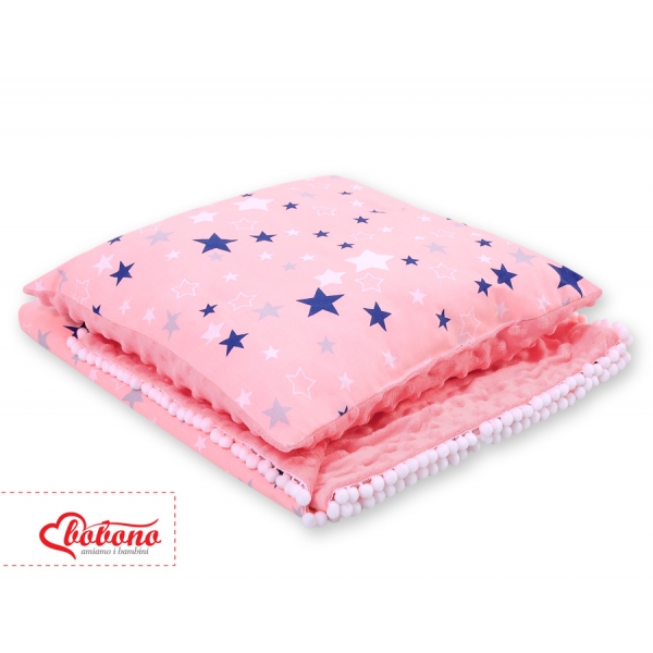 Set: Wendedecke doppelseitig + Kissen - rosa-blaue Sternen