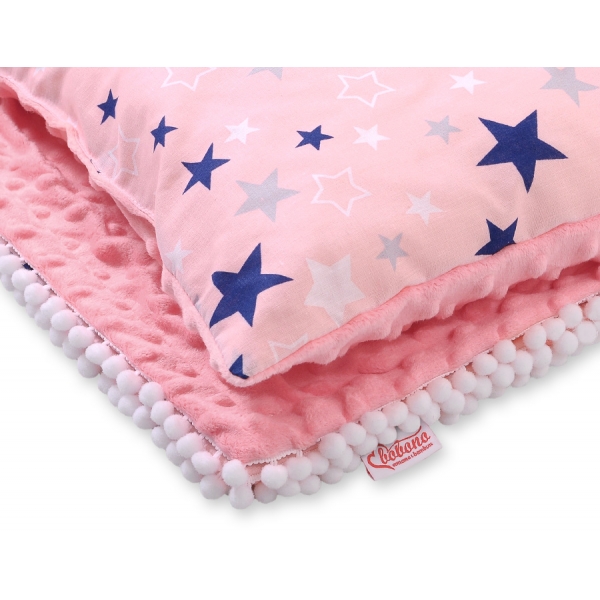 Set: Wendedecke doppelseitig + Kissen - rosa-blaue Sternen