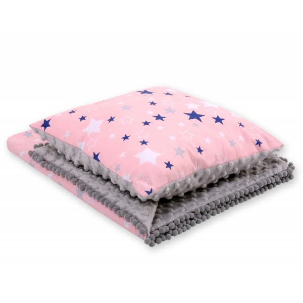 Set: Wendedecke doppelseitig + Kissen - rosa-blaue Sternen