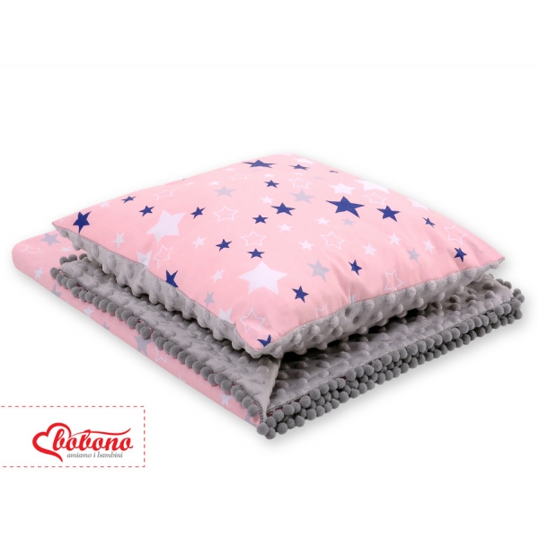 Set: Wendedecke doppelseitig + Kissen - rosa-blaue Sternen