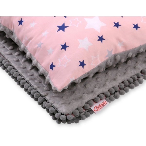 Set: Wendedecke doppelseitig + Kissen - rosa-blaue Sternen