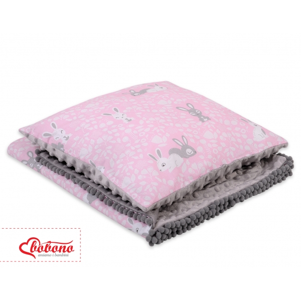 Set: Wendedecke doppelseitig + Kissen - rosa Hasen