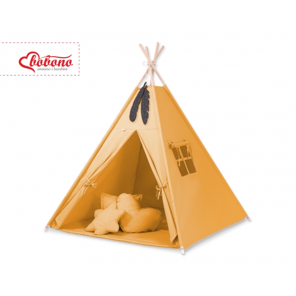 MEGA Set: Teepee Kinderspiel-Zelt+ Spielmatte+ Kissen + Schmuckfedern GRATIS! - honiggelb