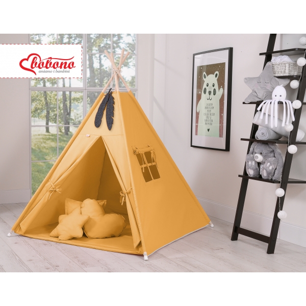 MEGA Set: Teepee Kinderspiel-Zelt+ Spielmatte+ Kissen + Schmuckfedern GRATIS! - honiggelb