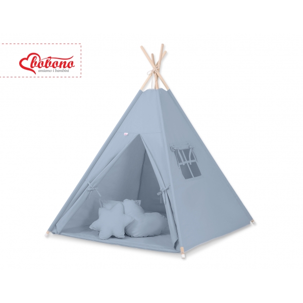 MEGA Set: Teepee Kinderspiel-Zelt+ Spielmatte+ Kissen + Schmuckfedern GRATIS! - Pastellblau