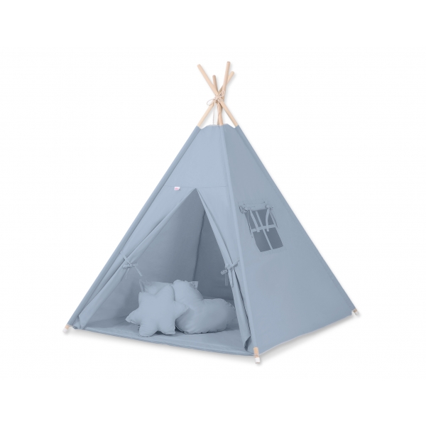 MEGA Set: Teepee Kinderspiel-Zelt+ Spielmatte+ Kissen + Schmuckfedern GRATIS! - Pastellblau