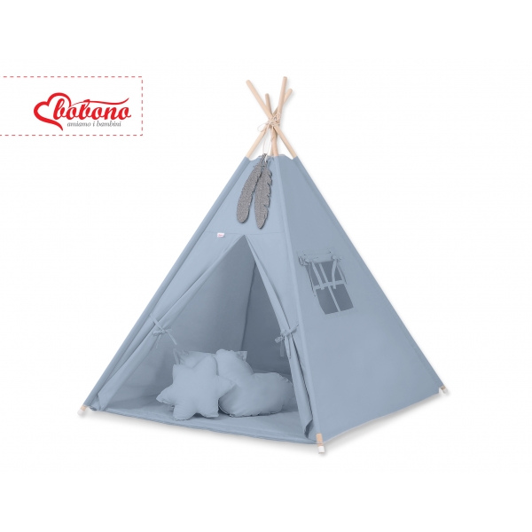 MEGA Set: Teepee Kinderspiel-Zelt+ Spielmatte+ Kissen + Schmuckfedern GRATIS! - Pastellblau