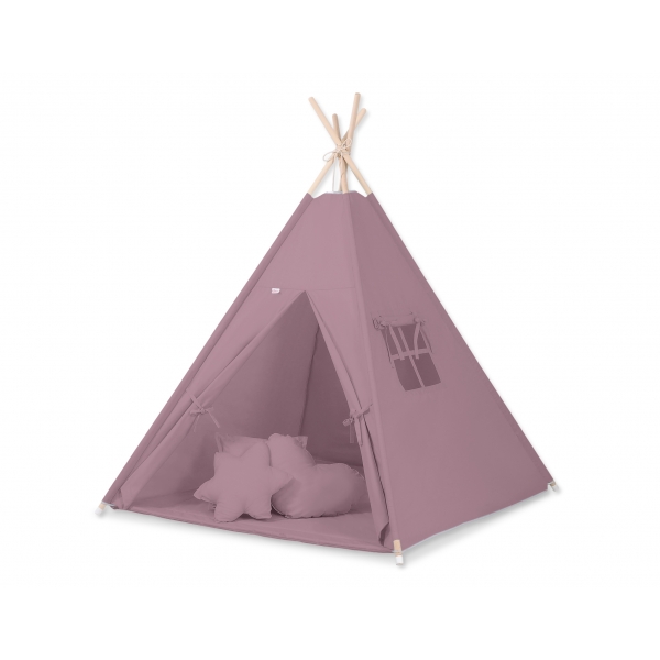 MEGA Set: Teepee Kinderspiel-Zelt+ Spielmatte+ Kissen + Schmuckfedern GRATIS! - Pastellviolett